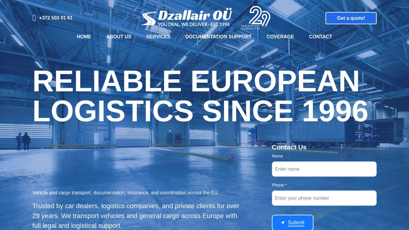 Vehicle & Cargo Transport Across Europe | DZALLAIR OÜ — Since 1996